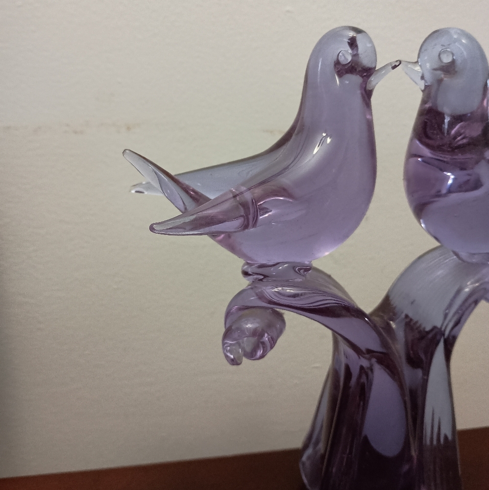 Gorgeous Purple Blown Glass Love Birds Statue Figurine Decoration - Picture 4 of 14